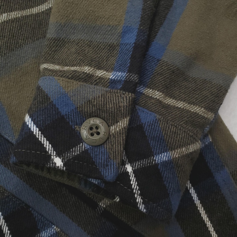 RVCA Shirt Jacket Mens Large Green Blue Plaid Lined Flannel Shacket Button Front - Picture 3 of 12
